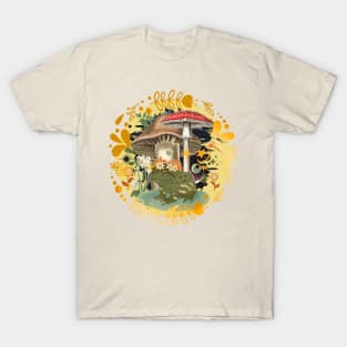 Cottagecore Mushrooms & Frog Fairy Vintage Design T-Shirt